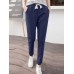 Solid Pocket Drawstring Elastic Waist Casual Tapered Pants