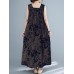 Plant Print Ruched Sleeveless Casual Maxi Cotton Dress