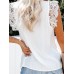 Solid Lace Patchwork V Neck Casual Blouse