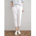 Leisure Solid Drawstring Pocket Cotton Casual Pants