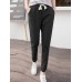 Solid Pocket Drawstring Elastic Waist Casual Tapered Pants