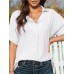 Solid Lapel Half Sleeve Casual Blouse