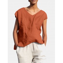 Solid Pocket Slit V  neck Short Sleeve Casual Blouse