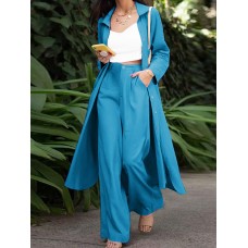 Solid Pocket Button Lapel Long Sleeve Two Pieces Set Women