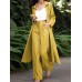 Solid Pocket Button Lapel Long Sleeve Two Pieces Set Women