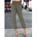Solid Color Drawstring High Waist Elastic Casual Pants With Pockets