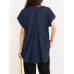 Solid Ruched Short Sleeve V Neck Casual Blouse