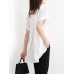 Solid Ruched Short Sleeve V Neck Casual Blouse