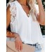 Solid Lace Patchwork V Neck Casual Blouse