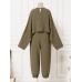 Round Neck Long Sleeve Button Pocket Solid Suit